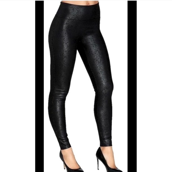 SPANX Pants - Spanx Red Hot Label Half Ponte Knit Half Faux Leather Pull On Black Leggings L
